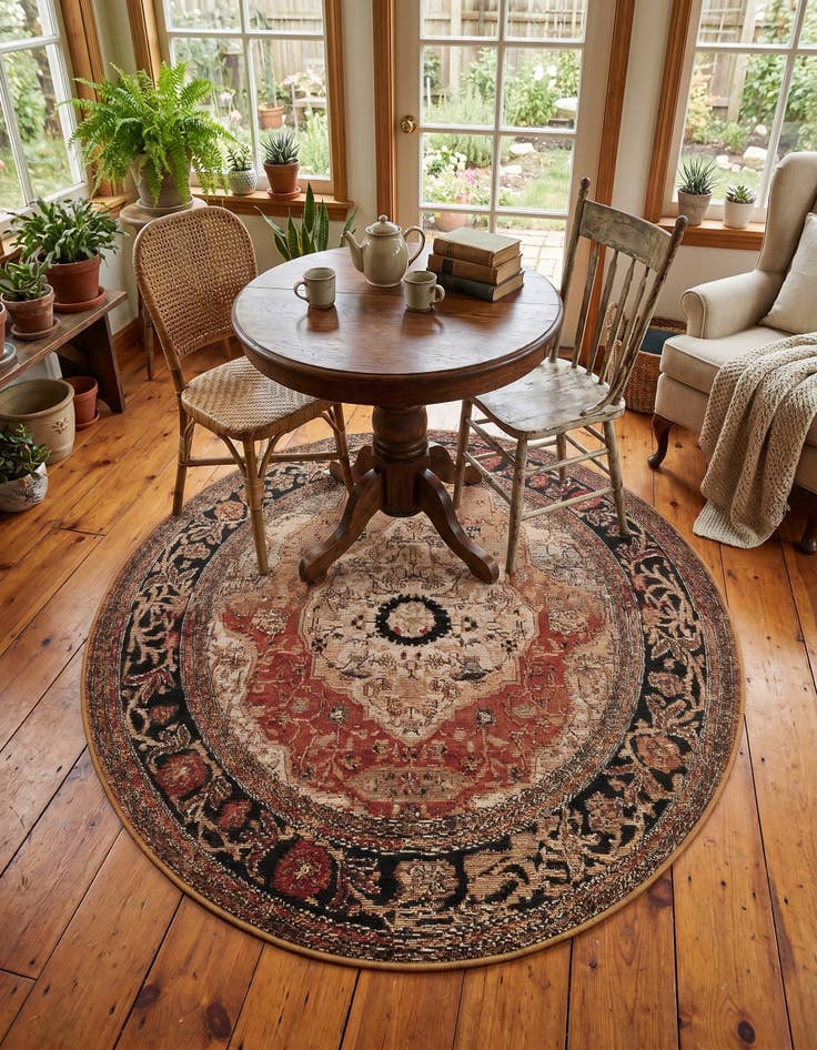 Detail image of 4' x 4' Easy-Clean Traditional Indoor / Outdoor Round Rug