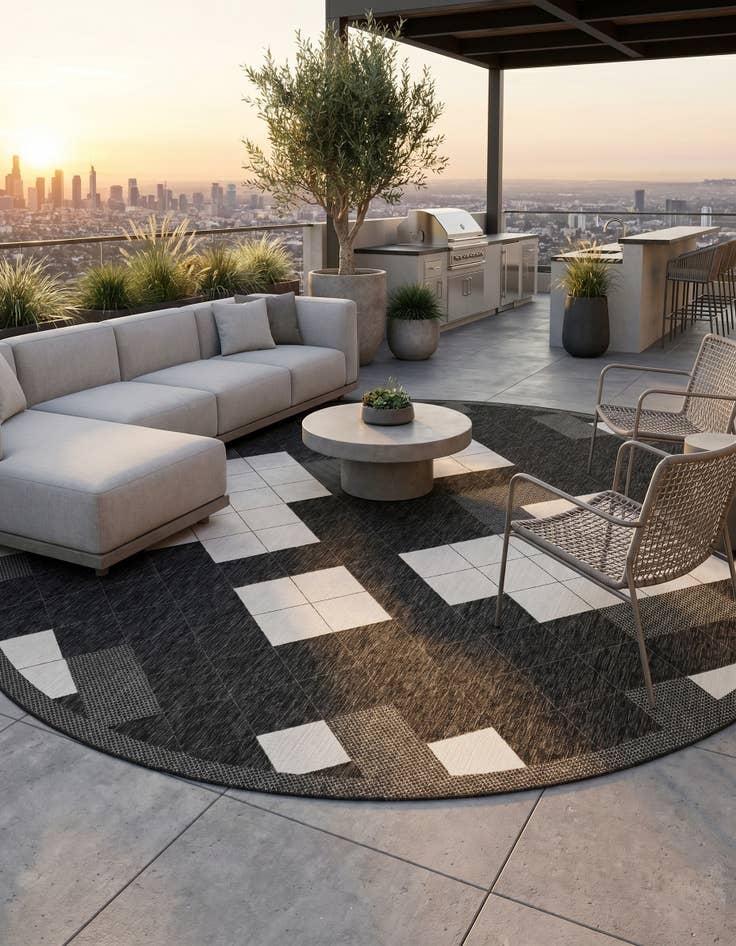 Detail image of 13' x 13' Easy-Clean Modern Indoor / Outdoor Round Rug