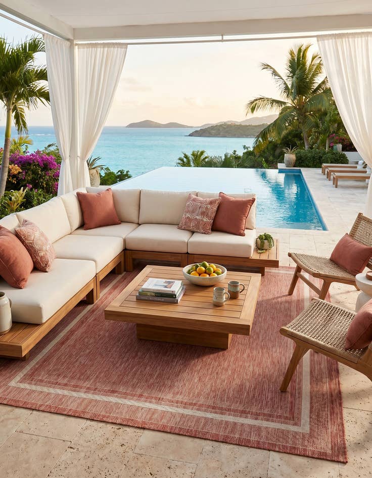 Detail image of 7' 10 x 11' Easy-Clean Border Indoor / Outdoor Rug