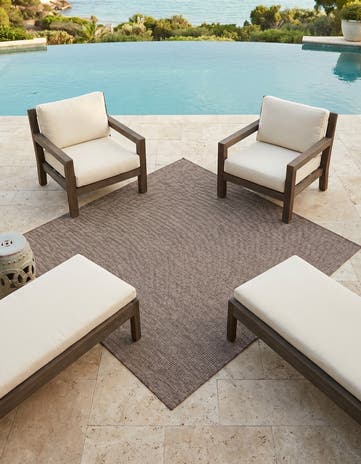 Light Brown Easy-Clean Solid Indoor / Outdoor Square Rug