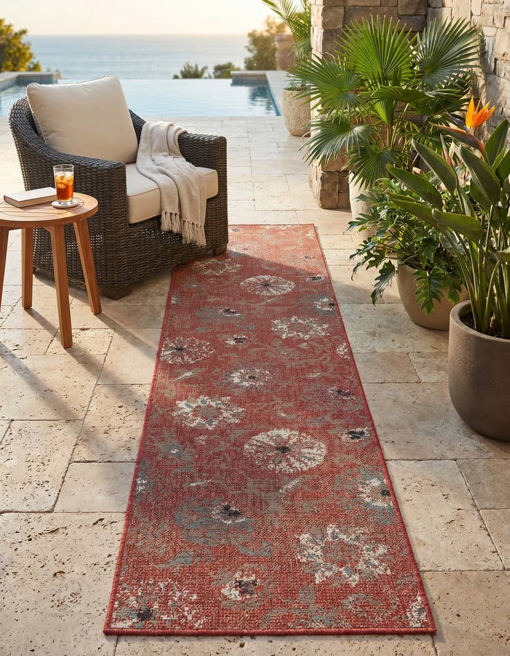 Detail image of 2' x 8' Easy-Clean Botanical Indoor / Outdoor Runner Rug