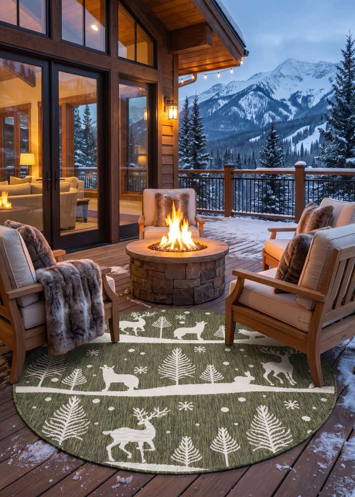 5' 3 x 5' 3 Easy-Clean Holiday Indoor / Outdoor Round Rug