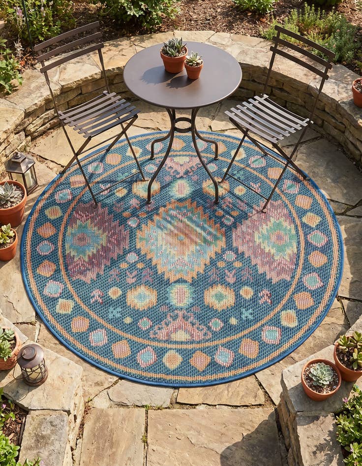 Detail image of 4' 1 x 4' 1 Easy-Clean Baja Indoor / Outdoor Round Rug