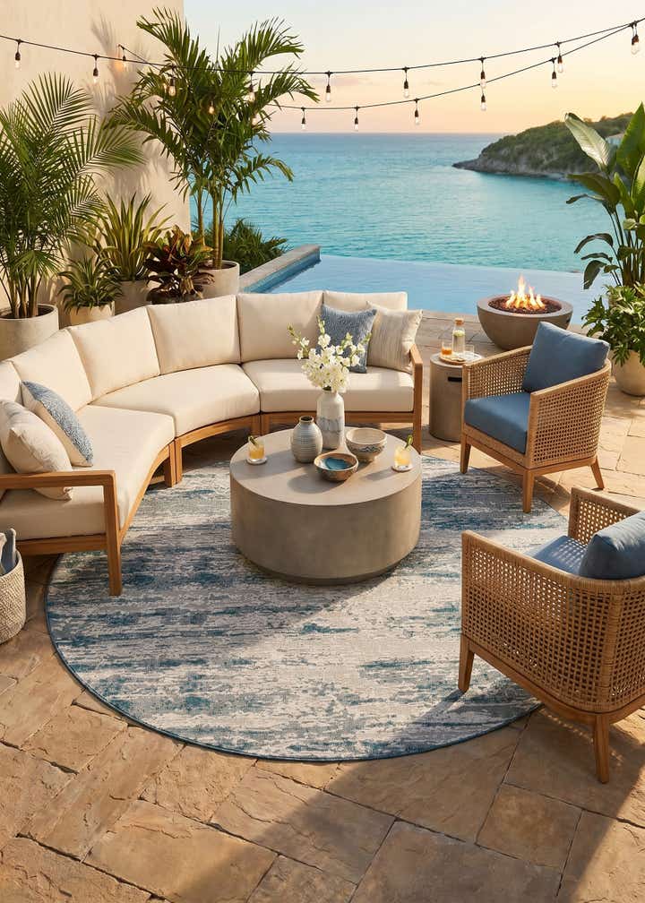 10' x 10' Easy-Clean Modern Indoor / Outdoor Round Rug