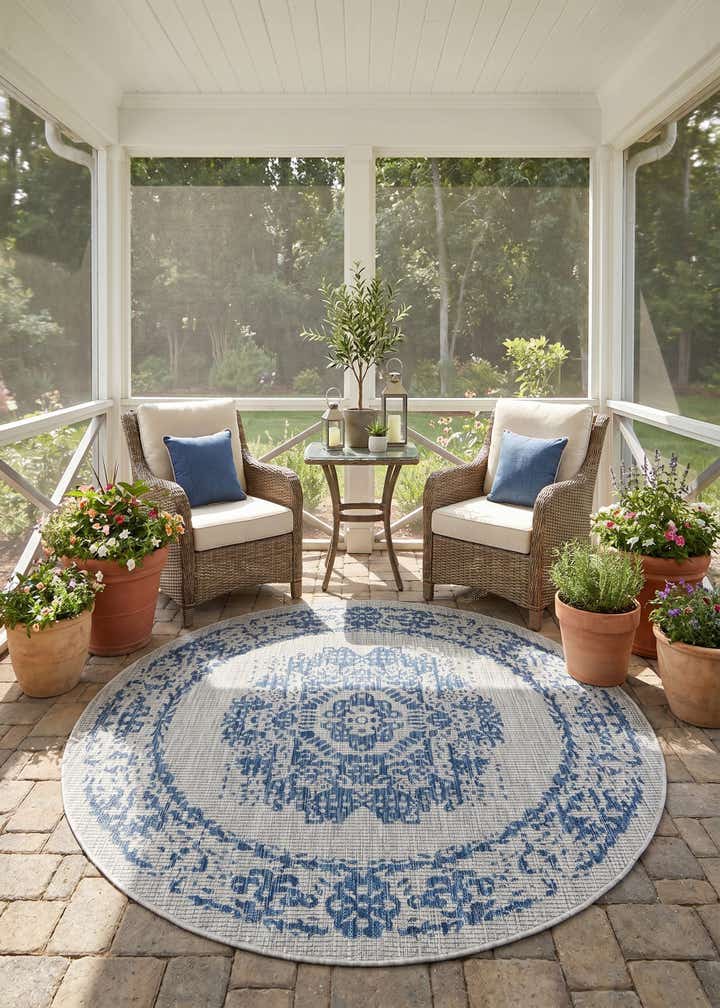 5' 3 x 5' 3 Easy-Clean Traditional Indoor / Outdoor Round Rug