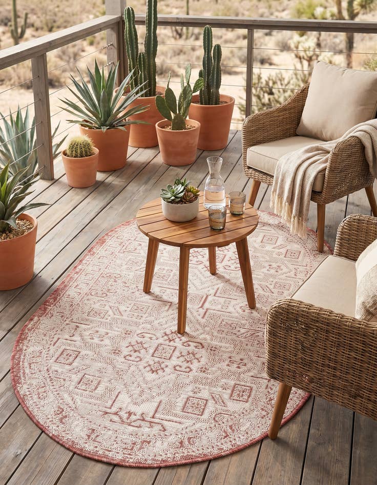 Detail image of 3' x 5' 3 Easy-Clean Aztec Indoor / Outdoor Oval Rug