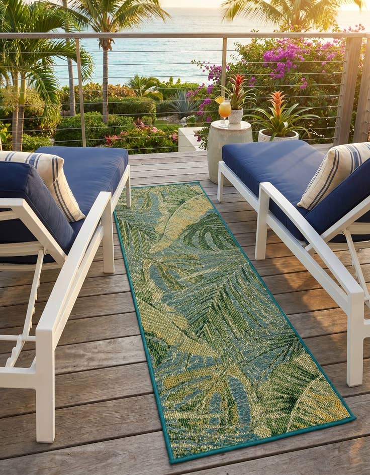Detail image of 2' x 6' Easy-Clean Botanical Indoor / Outdoor Runner Rug