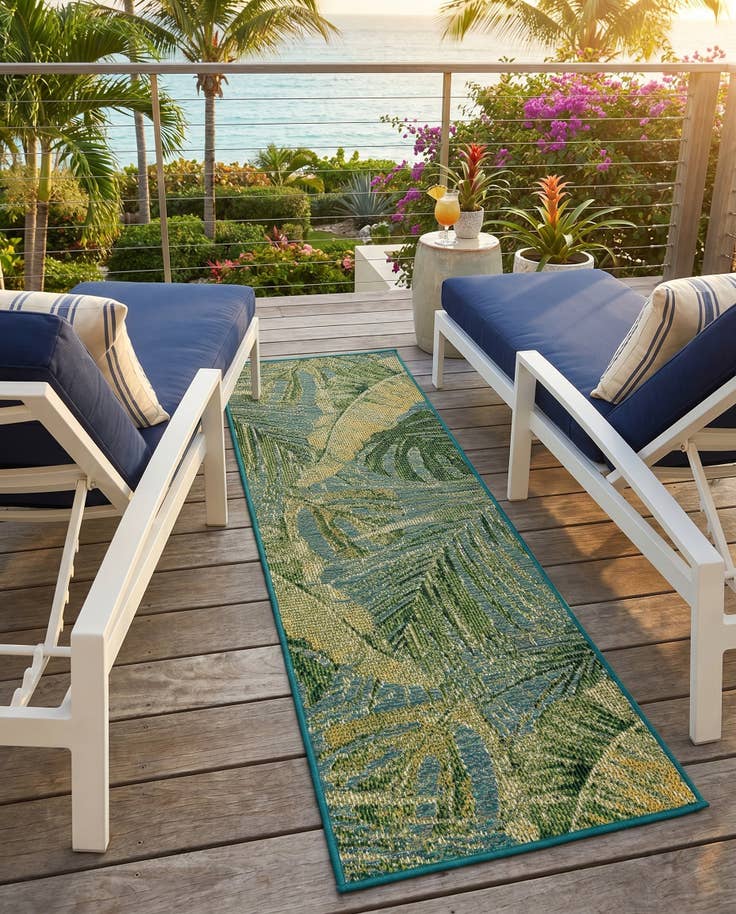 Detail image of 2' x 6' Easy-Clean Botanical Indoor / Outdoor Runner Rug