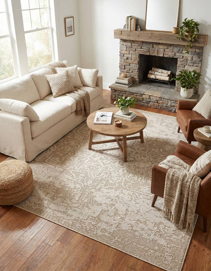 Detail image of 7' 10 x 7' 10 Easy-Clean Traditional Indoor / Outdoor Square Rug