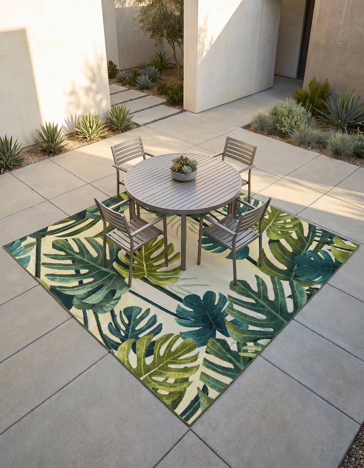 Detail image of 7' 10 x 7' 10 Easy-Clean Botanical Indoor / Outdoor Square Rug