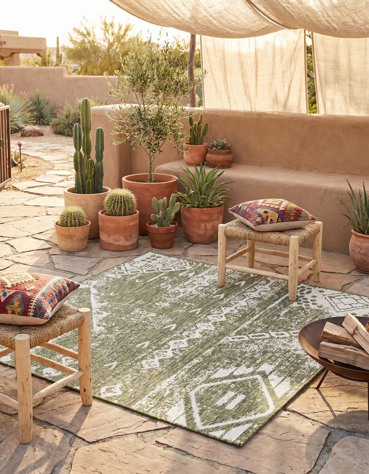 Detail image of 5' 3 x 5' 3 Easy-Clean Bohemian Indoor / Outdoor Square Rug