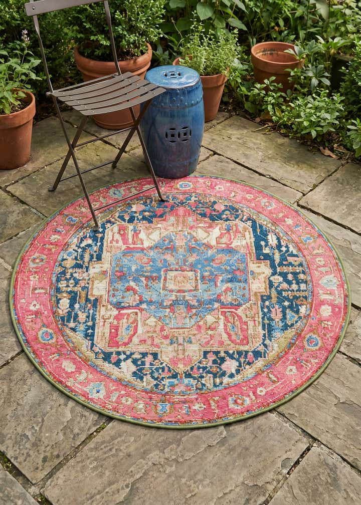 3' x 3' Easy-Clean Traditional Indoor / Outdoor Round Rug