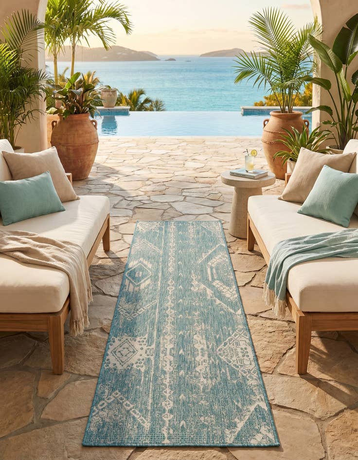Detail image of 2' x 8' Easy-Clean Bohemian Indoor / Outdoor Runner Rug