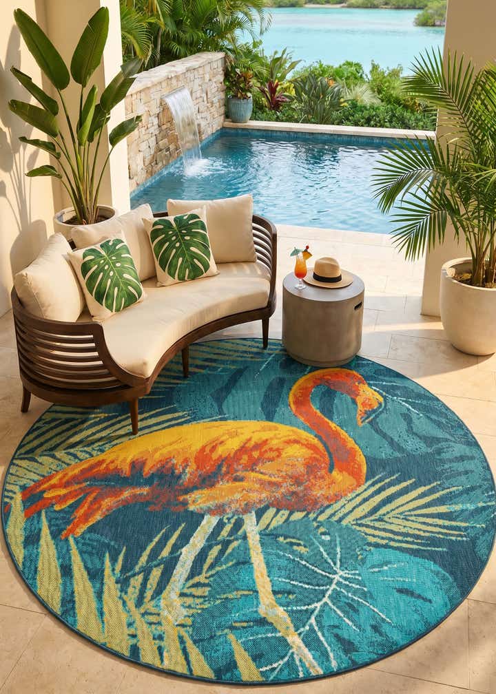 7' x 7' Easy-Clean Coastal Indoor / Outdoor Round Rug