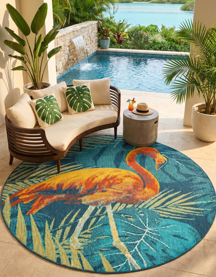Detail image of 7' x 7' Easy-Clean Coastal Indoor / Outdoor Round Rug