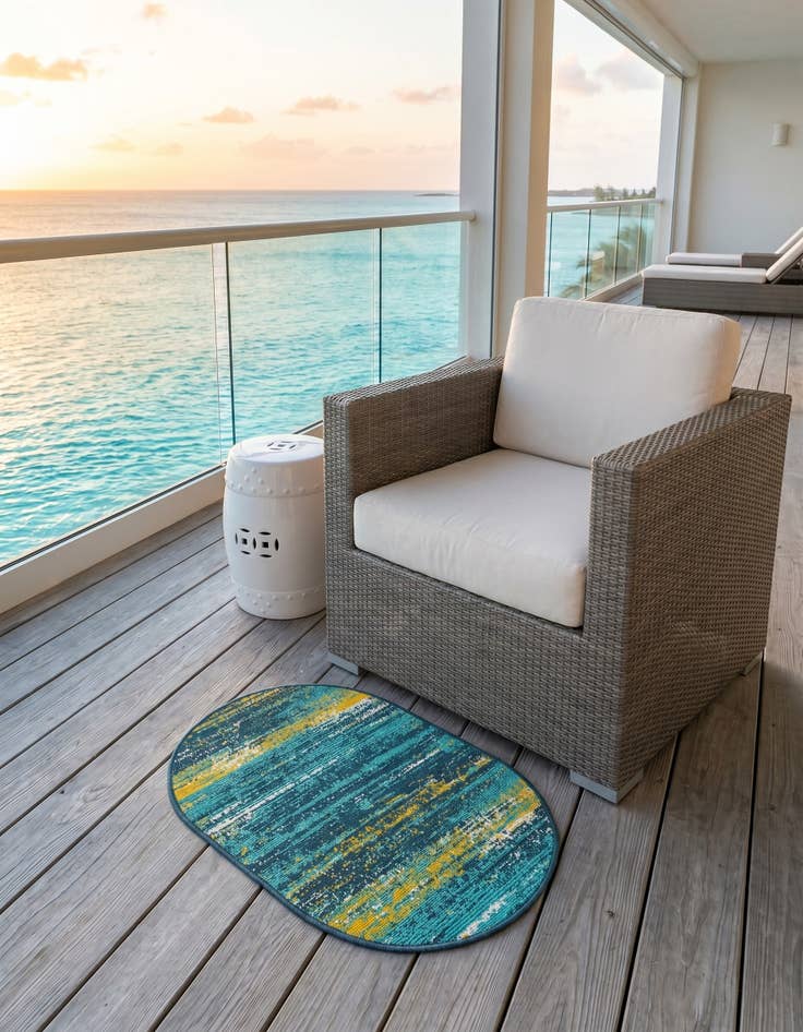 Detail image of 2' x 3' Easy-Clean Coastal Indoor / Outdoor Oval Rug