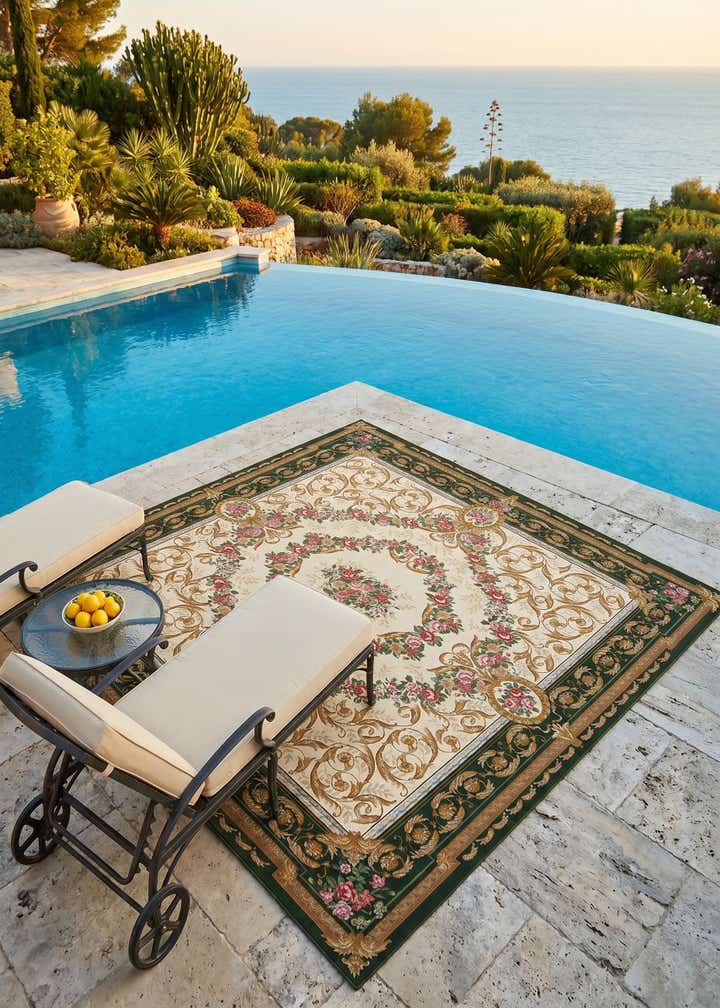 10' x 10' Easy-Clean Traditional Indoor / Outdoor Square Rug