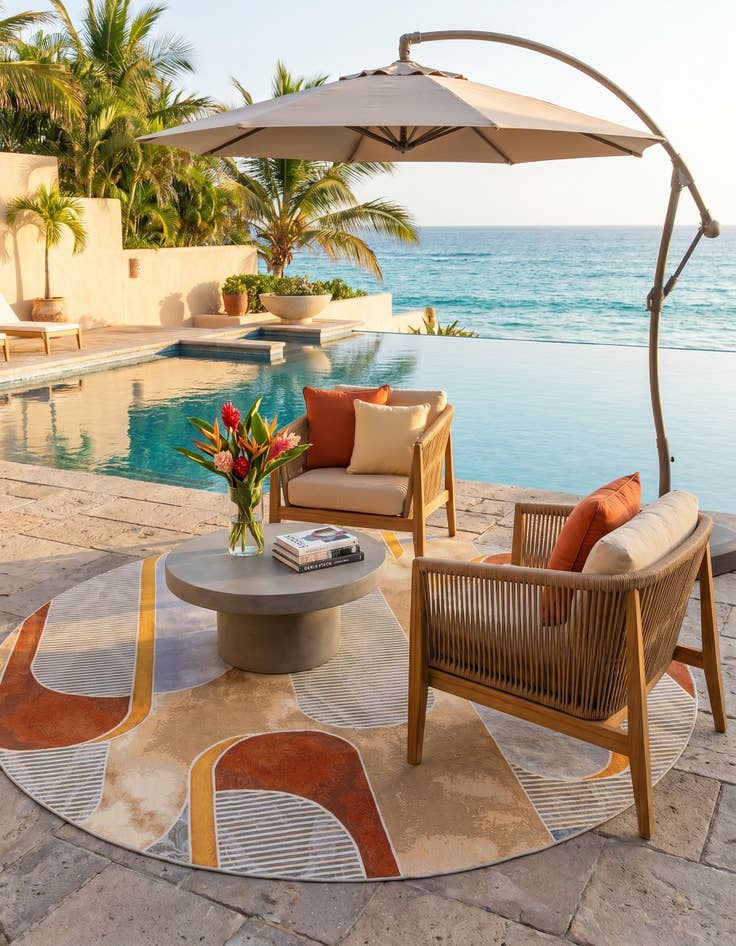 Detail image of 10' x 10' Easy-Clean Modern Indoor / Outdoor Round Rug