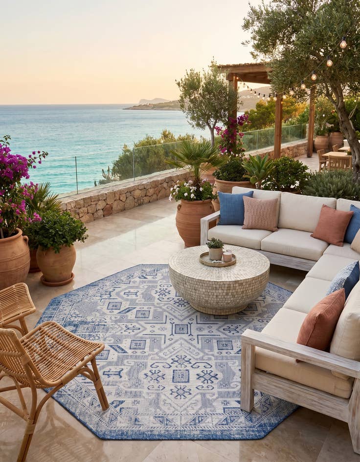 Detail image of 7' 10 x 7' 10 Easy-Clean Aztec Indoor / Outdoor Octagon Rug