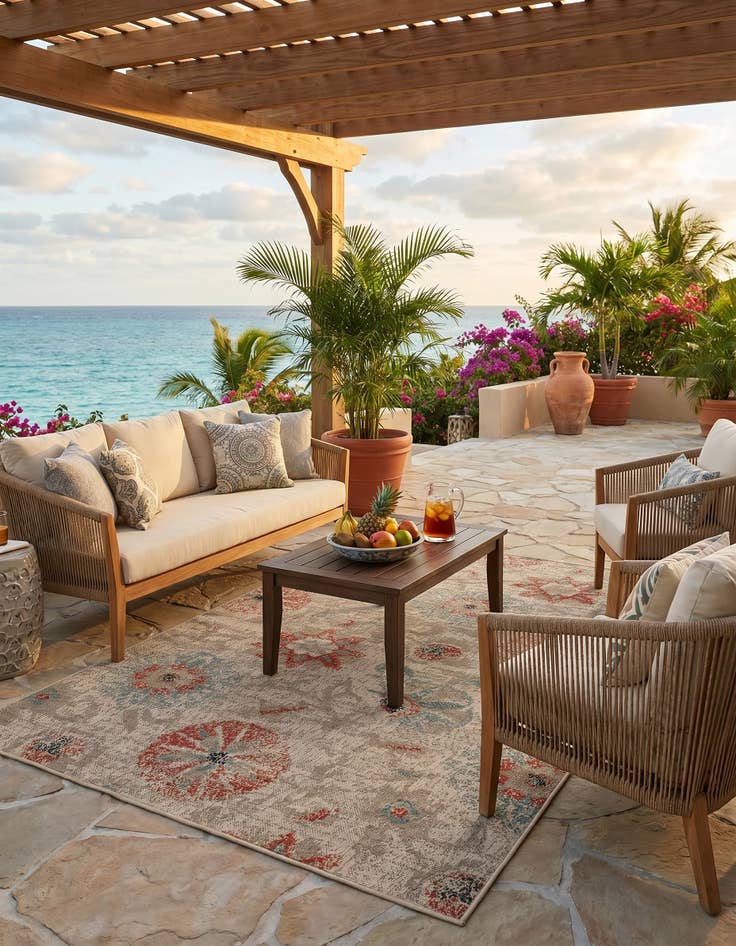 Detail image of 5' x 8' Easy-Clean Botanical Indoor / Outdoor Rug