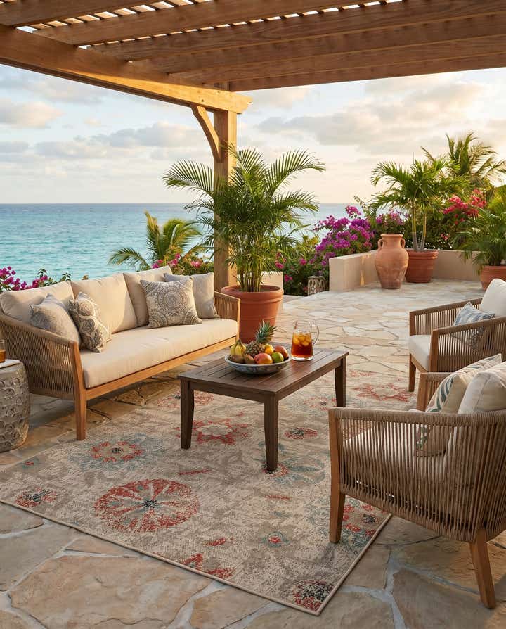 5' x 8' Easy-Clean Botanical Indoor / Outdoor Rug