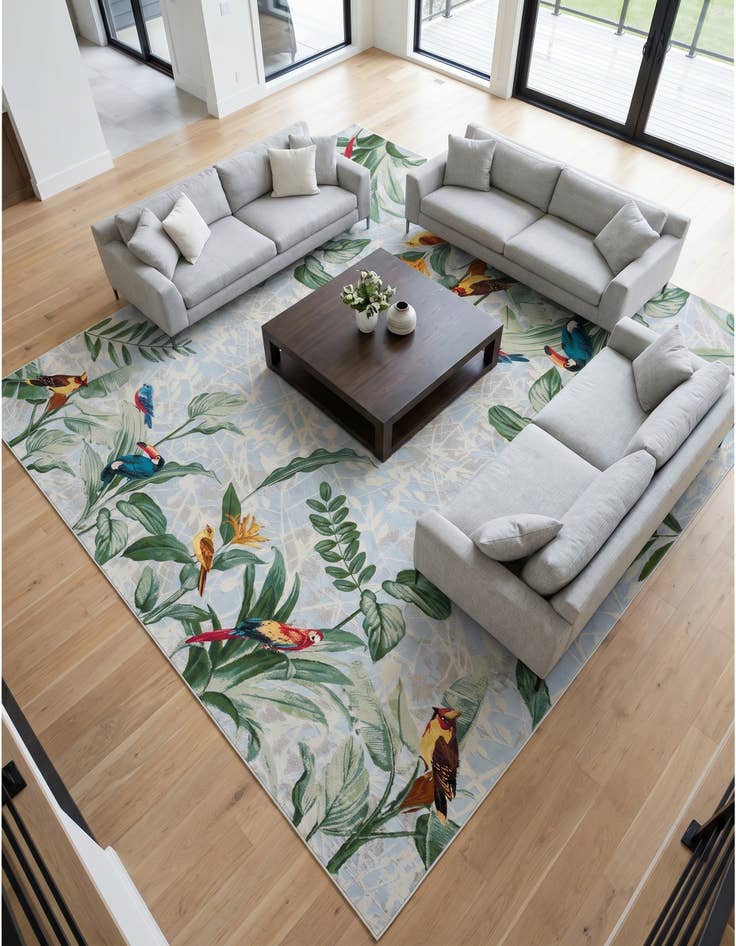 Detail image of 12' x 12' Easy-Clean Botanical Indoor / Outdoor Square Rug