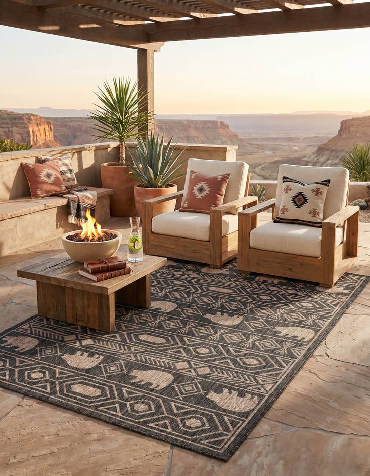 Detail image of 6' x 9' Easy-Clean Southwestern Indoor / Outdoor Rug