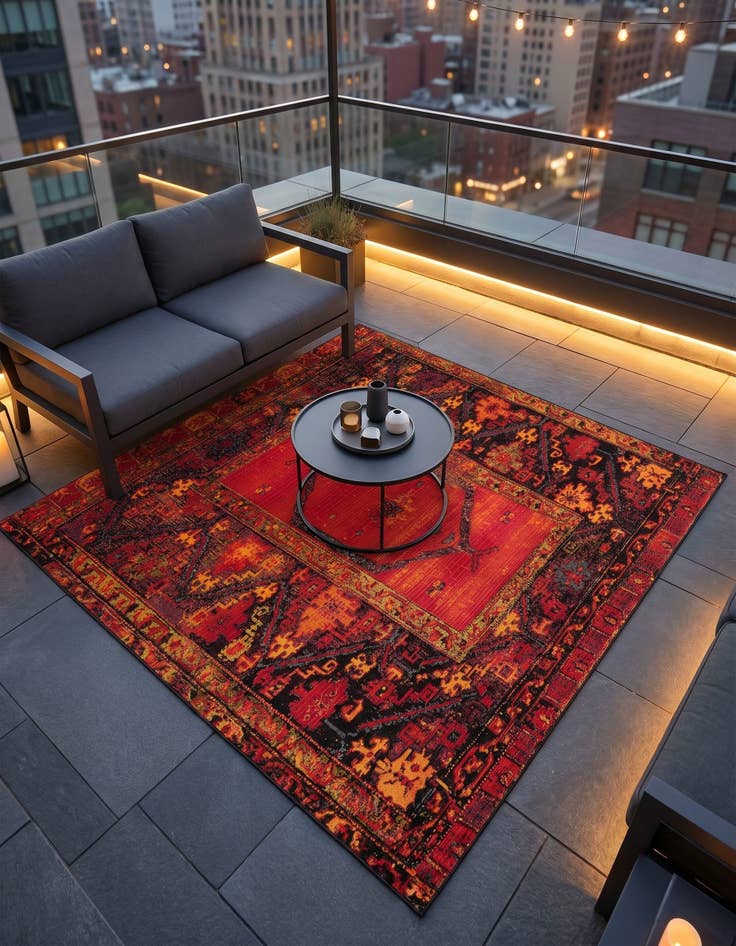 Detail image of 6' x 6' Easy-Clean Tribal Indoor / Outdoor Square Rug