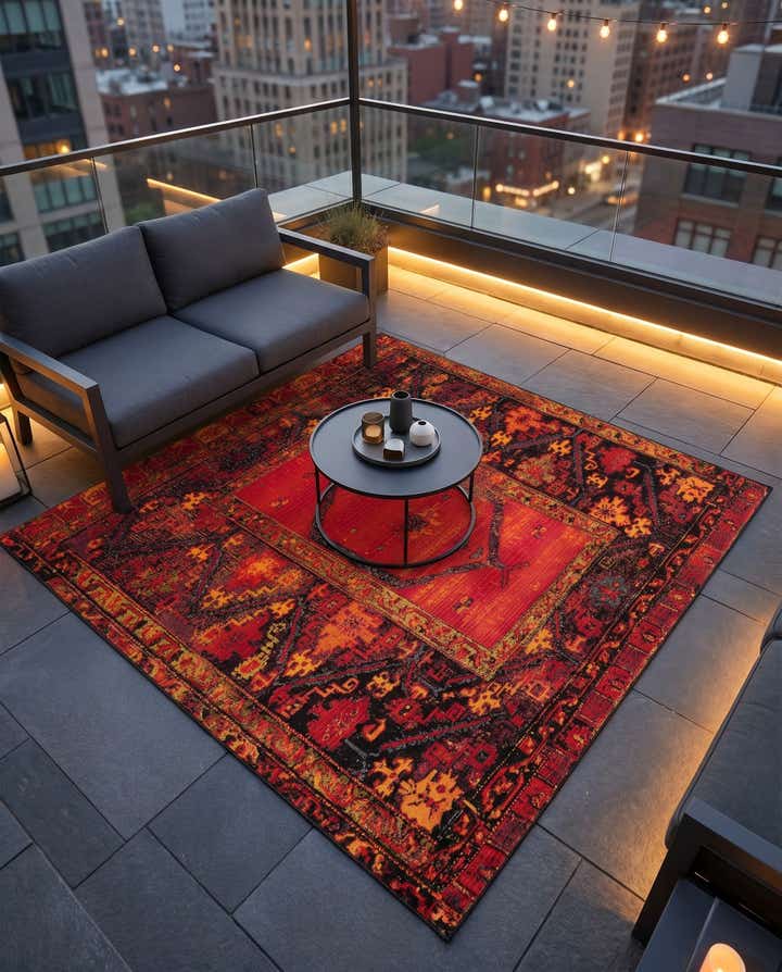 6' x 6' Easy-Clean Tribal Indoor / Outdoor Square Rug
