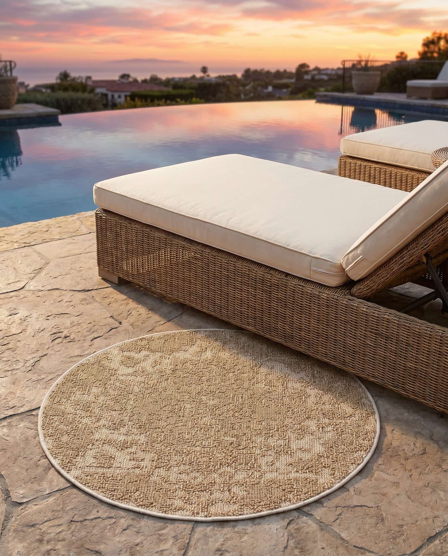 3' 1 x 3' 1 Easy-Clean Traditional Indoor / Outdoor Round Rug