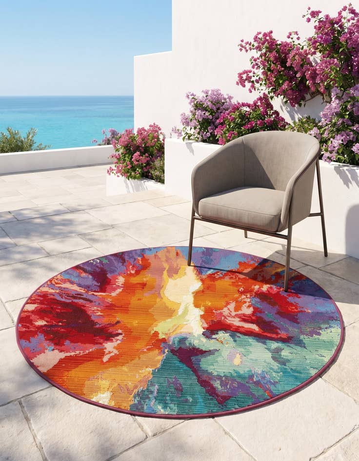 Detail image of 4' x 4' Easy-Clean Modern Indoor / Outdoor Round Rug