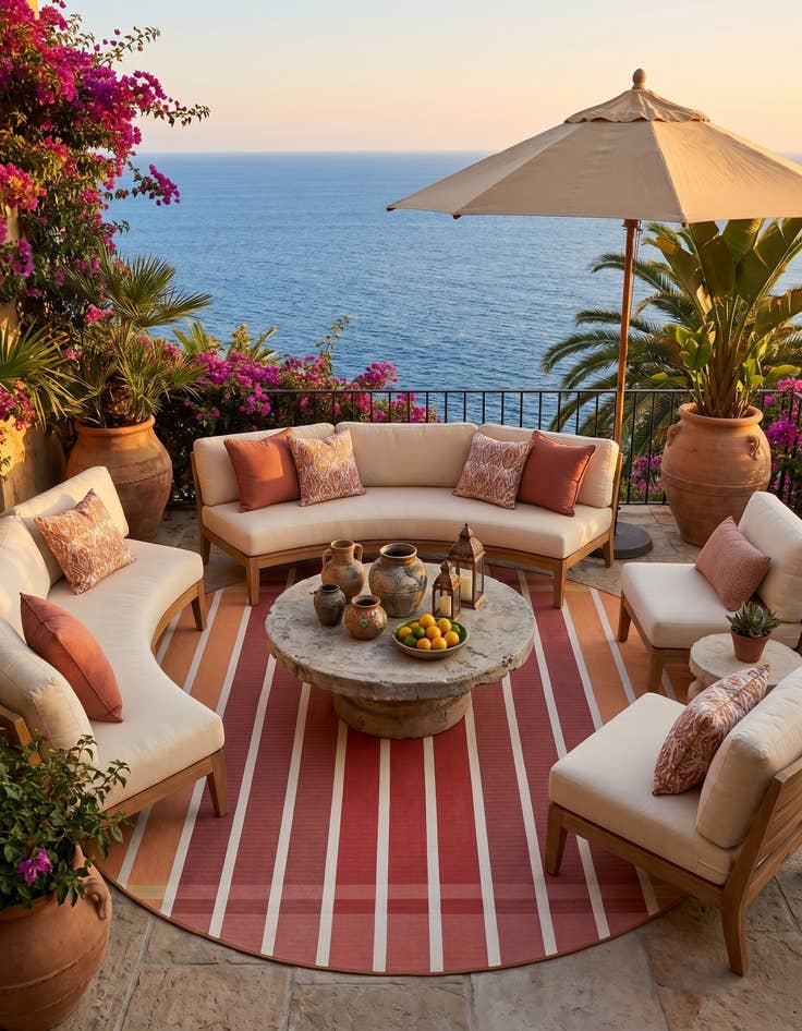 Detail image of 10' x 10' Easy-Clean Striped Indoor / Outdoor Round Rug