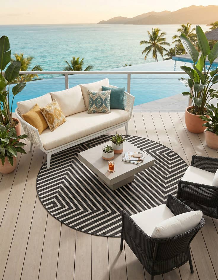 Detail image of 6' x 6' Easy-Clean Modern Indoor / Outdoor Round Rug