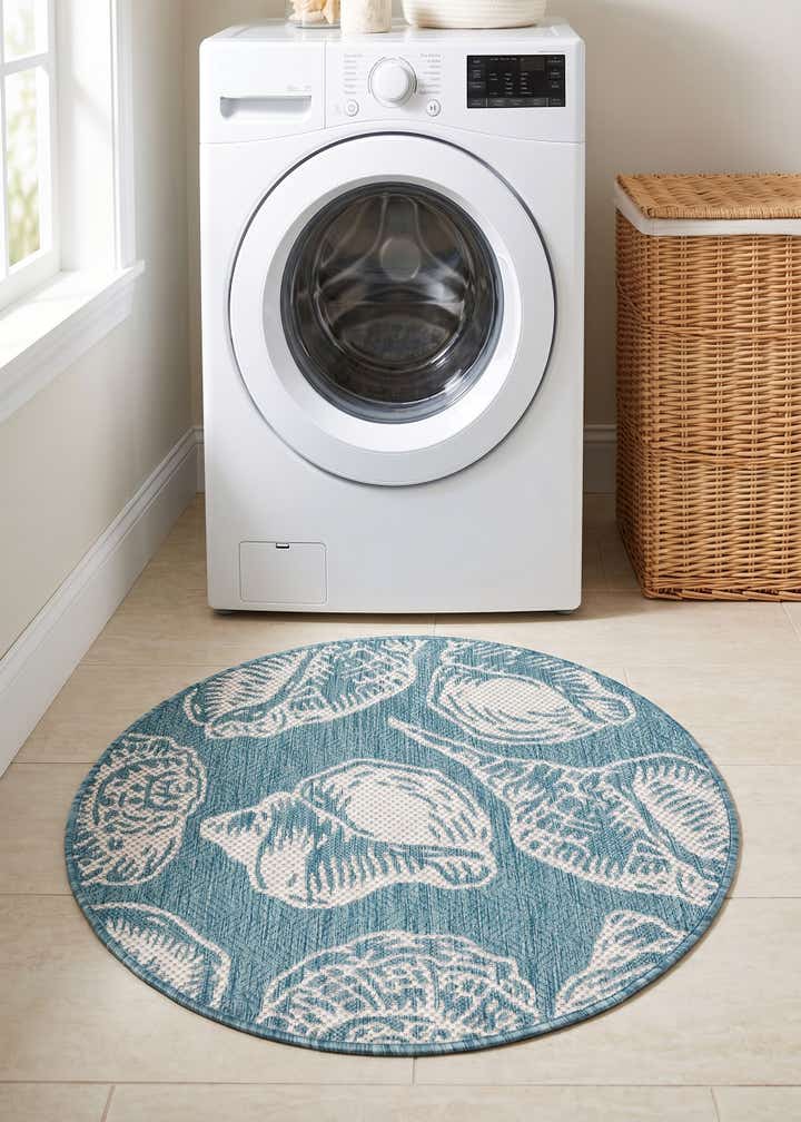 3' x 3' Easy-Clean Coastal Indoor / Outdoor Round Rug