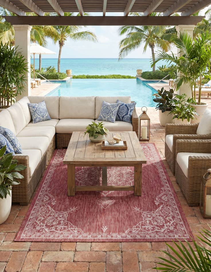 Detail image of 5' 3 x 8' Easy-Clean Traditional Indoor / Outdoor Rug