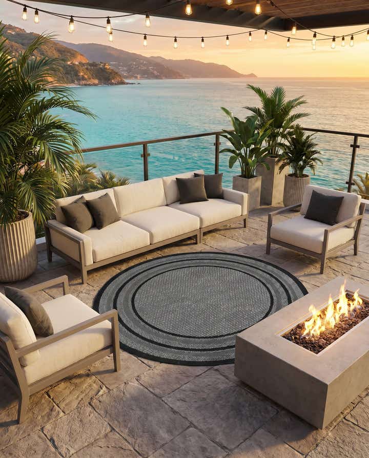 5' 3 x 5' 3 Easy-Clean Border Indoor / Outdoor Round Rug