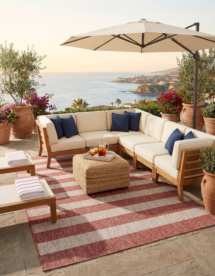 Detail image of 6' x 9' Easy-Clean Striped Indoor / Outdoor Rug