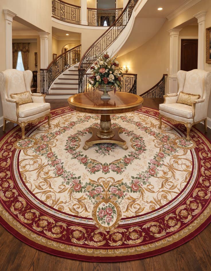 Detail image of 10' x 10' Easy-Clean Traditional Indoor / Outdoor Round Rug