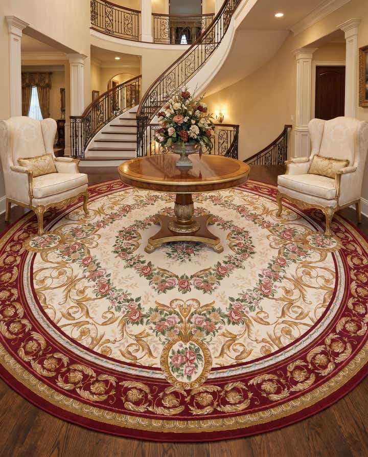 10' x 10' Easy-Clean Traditional Indoor / Outdoor Round Rug