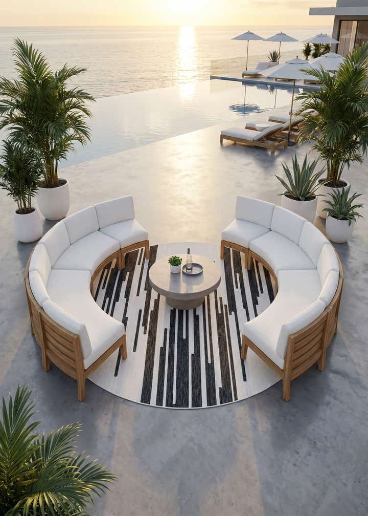 10' x 10' Easy-Clean Modern Indoor / Outdoor Round Rug