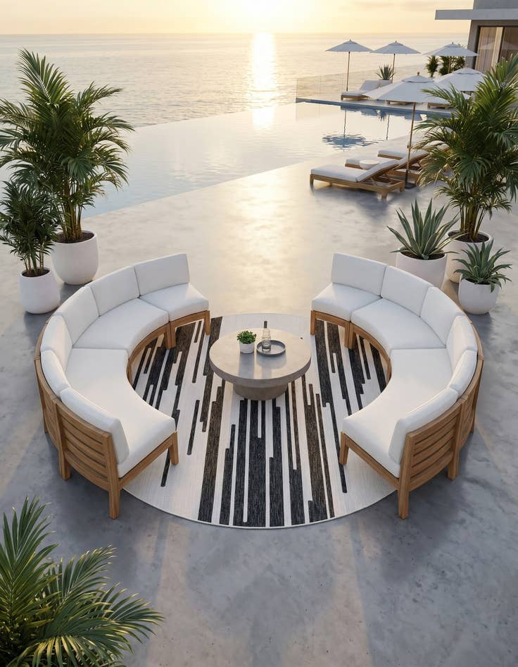 Detail image of 10' x 10' Easy-Clean Modern Indoor / Outdoor Round Rug