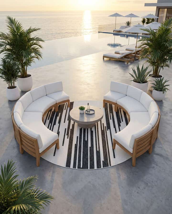 10' x 10' Easy-Clean Modern Indoor / Outdoor Round Rug