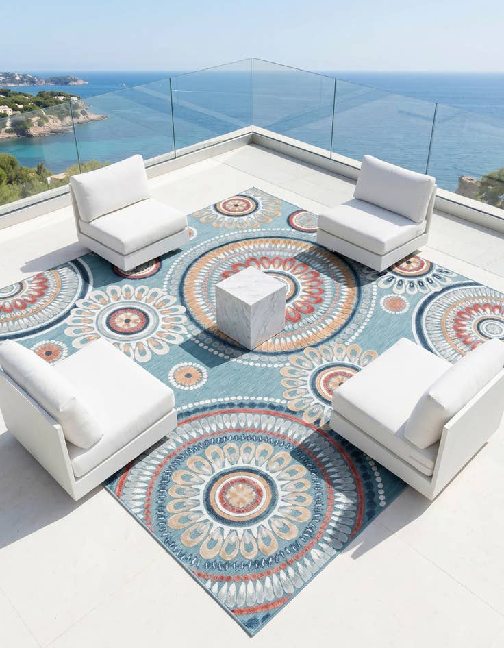 Detail image of 8' 2 x 8' 2 Easy-Clean Botanical Indoor / Outdoor Square Rug