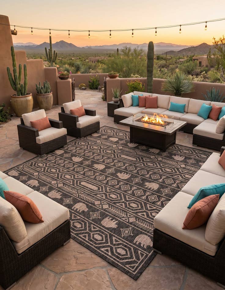Detail image of 13' x 13' Easy-Clean Southwestern Indoor / Outdoor Square Rug