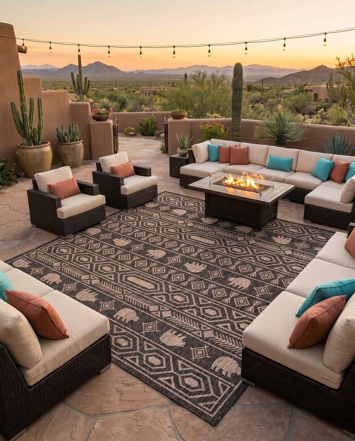 13' x 13' Easy-Clean Southwestern Indoor / Outdoor Square Rug