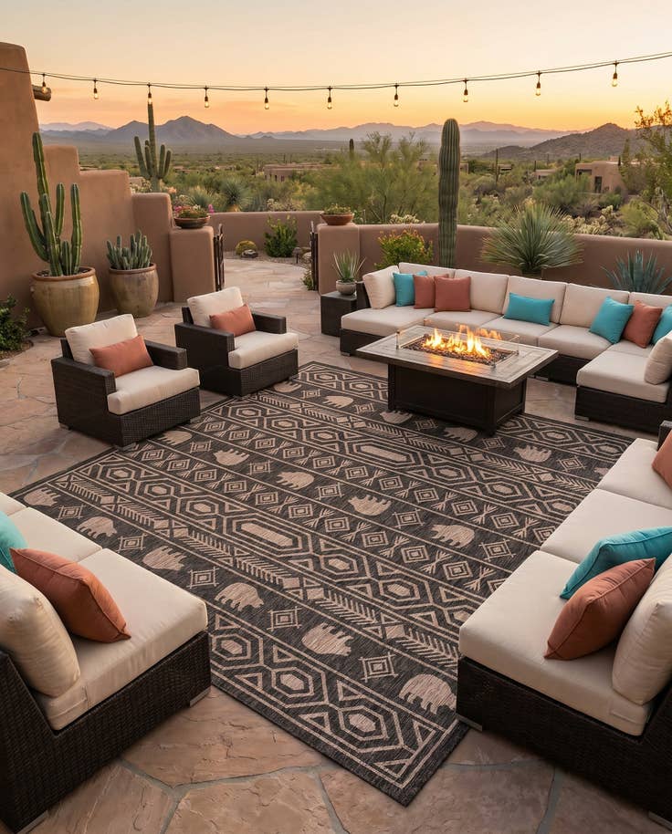 Detail image of 13' x 13' Easy-Clean Southwestern Indoor / Outdoor Square Rug