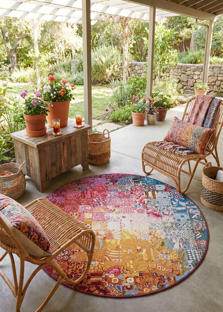 4' x 4' Easy-Clean Modern Indoor / Outdoor Round Rug
