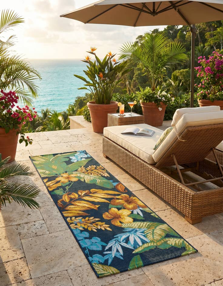 Detail image of 2' x 6' Easy-Clean Botanical Indoor / Outdoor Runner Rug