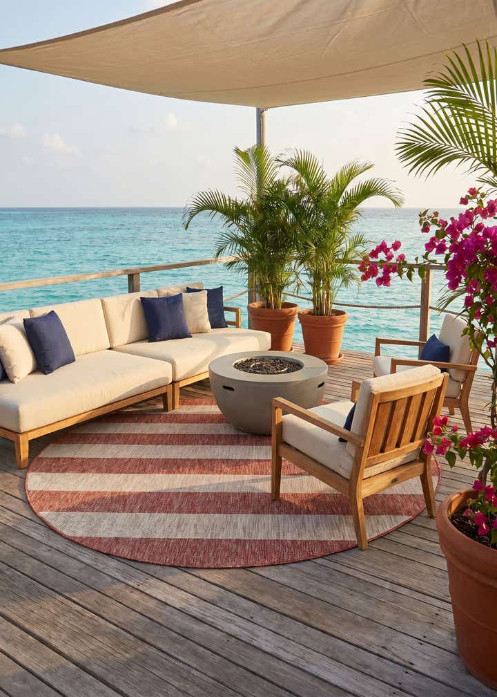 6' x 6' Easy-Clean Ribbon Indoor / Outdoor Round Rug