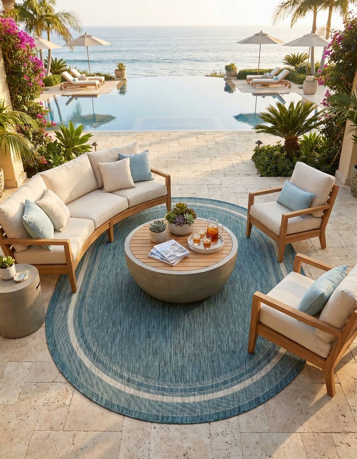 Detail image of 7' 10 x 10' Easy-Clean Border Indoor / Outdoor Oval Rug